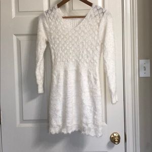 White fuzzy tunic dress